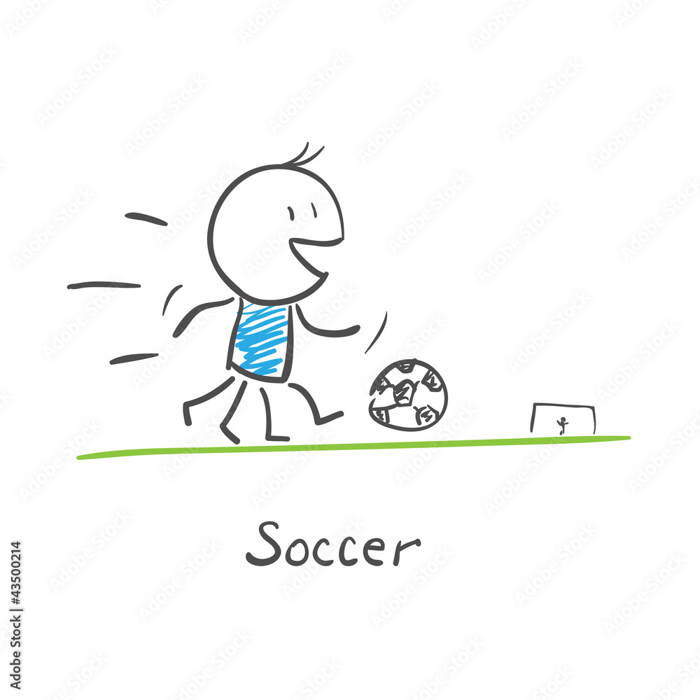Soccer player kicks the ball.