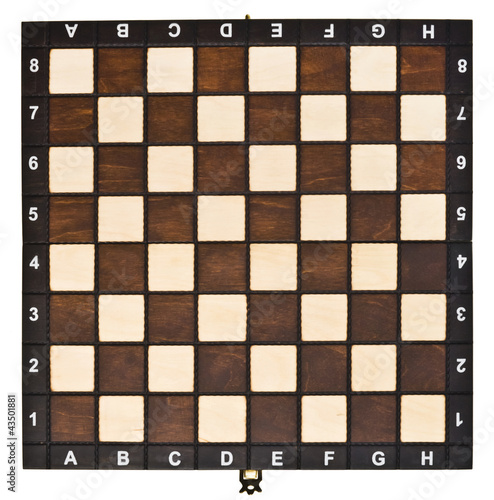 Fotótapéta Empty chessboard isolated on white, with clipping path