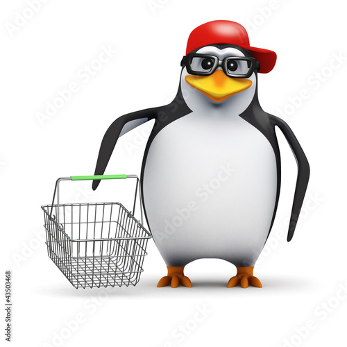 3d Penguin in baseball hat goes shopping © Steve Young