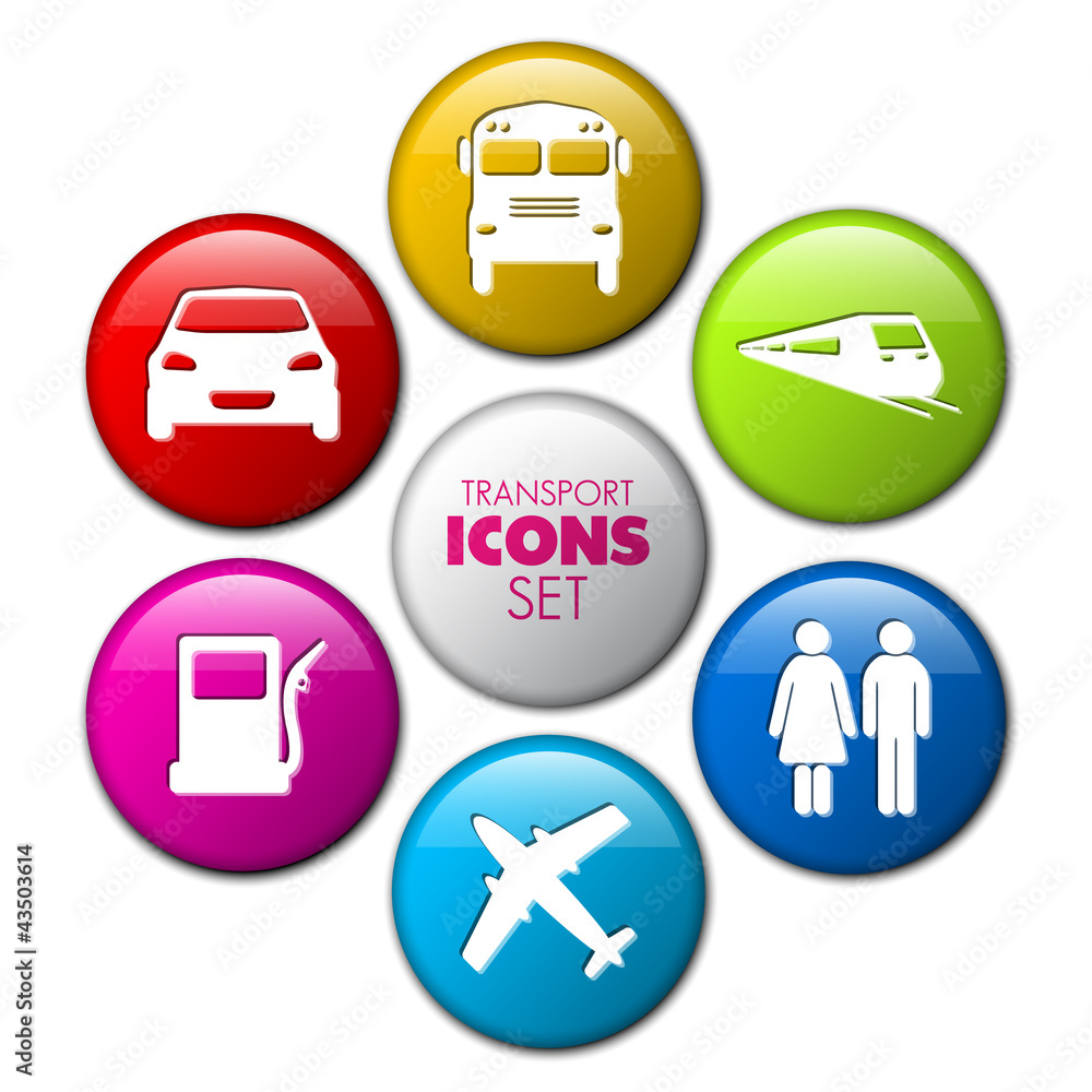 Set of round 3D transport buttons Set of round 3D transport buttons