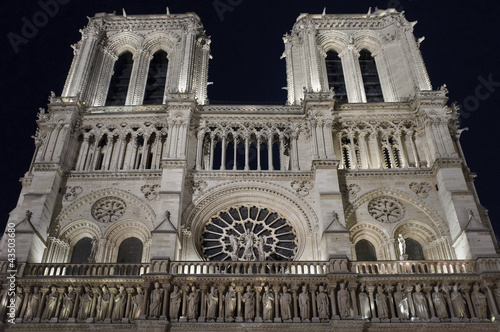 Facade of Notre Dame at Night