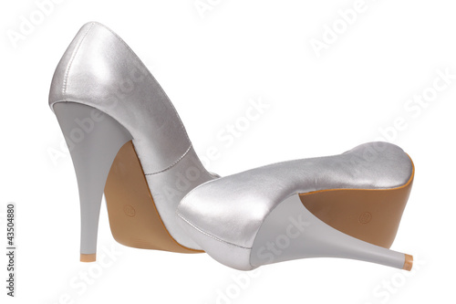 A pair of silver women's heel shoes with clipping path.