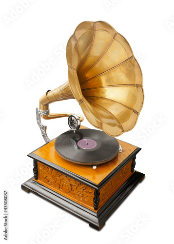 vintage gramophone isolated on white with clipping path