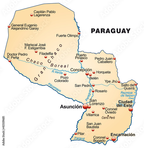 Übersichtskarte von Paraguay als Insel