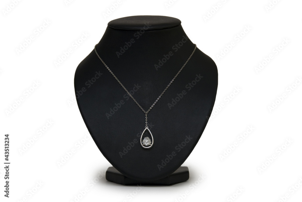 beautiful silver necklace on mannequin isolated on white beautiful silver necklace on mannequin isolated on white
