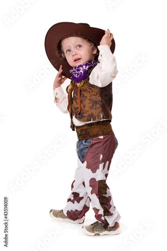 little funny cowboy isolated on white background
