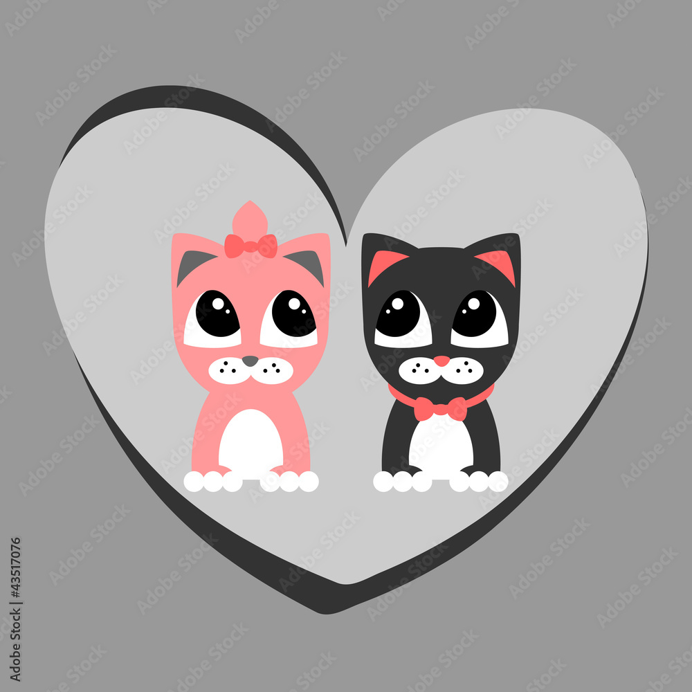 Cute kittens in love romantic card