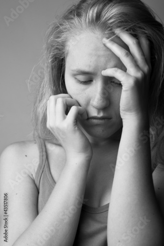 Portrait of very young depressed woman/girl(black and white)