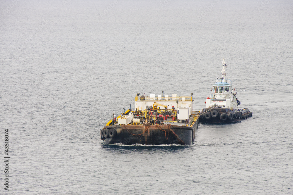 Old Working Barge and Tugboat Old Working Barge and Tugboat