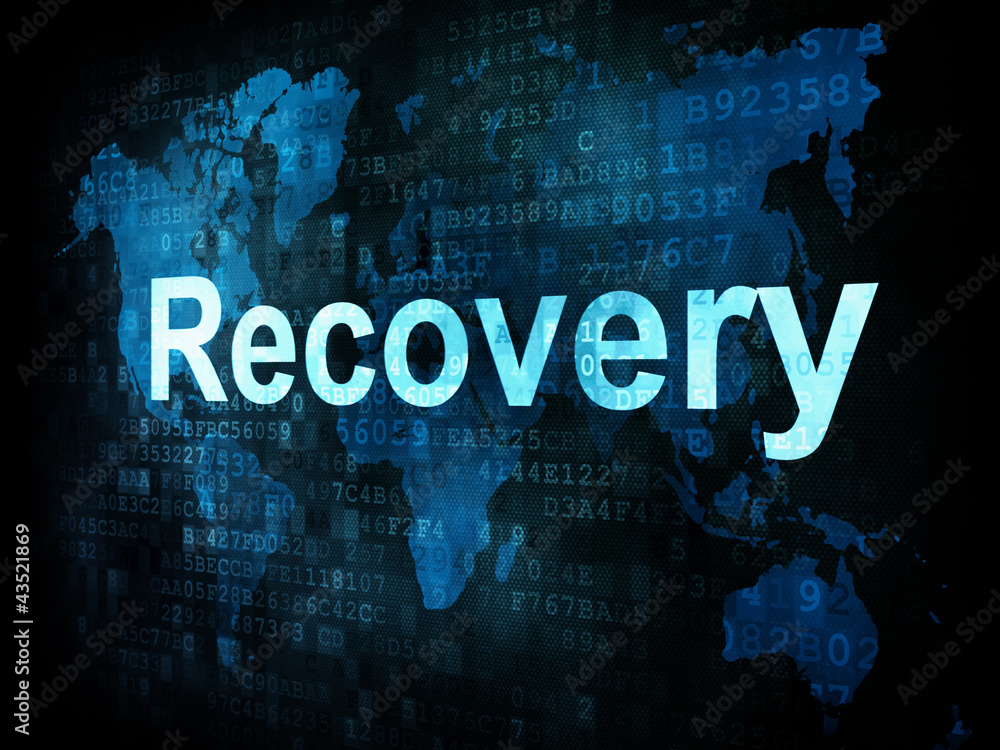 Information technology IT concept: pixelated words Recovery on d Information technology IT concept: pixelated words Recovery on d