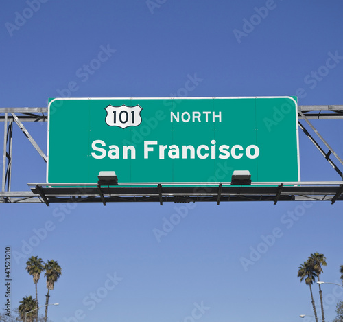 Photography San Francisco 101 Freeway Sign with Palms