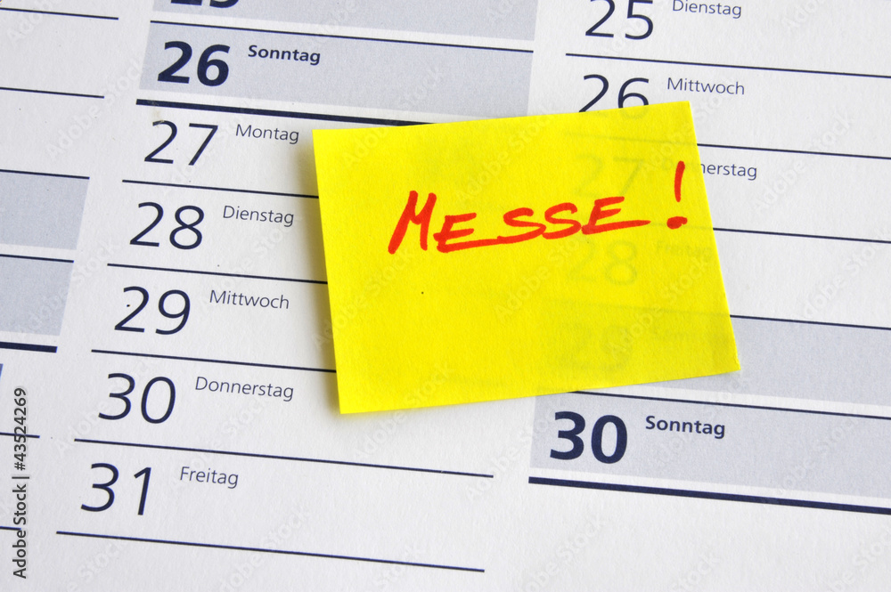 Messe, Termin, Vormerkung, Kalender, Zettel, Organisation Stock-Foto 