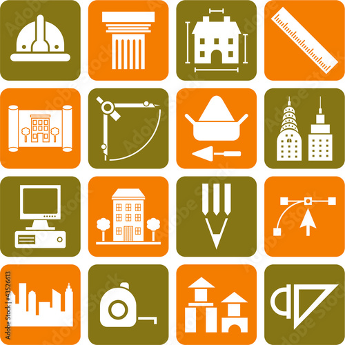 Architecture, construction, buildings and tools icons photo