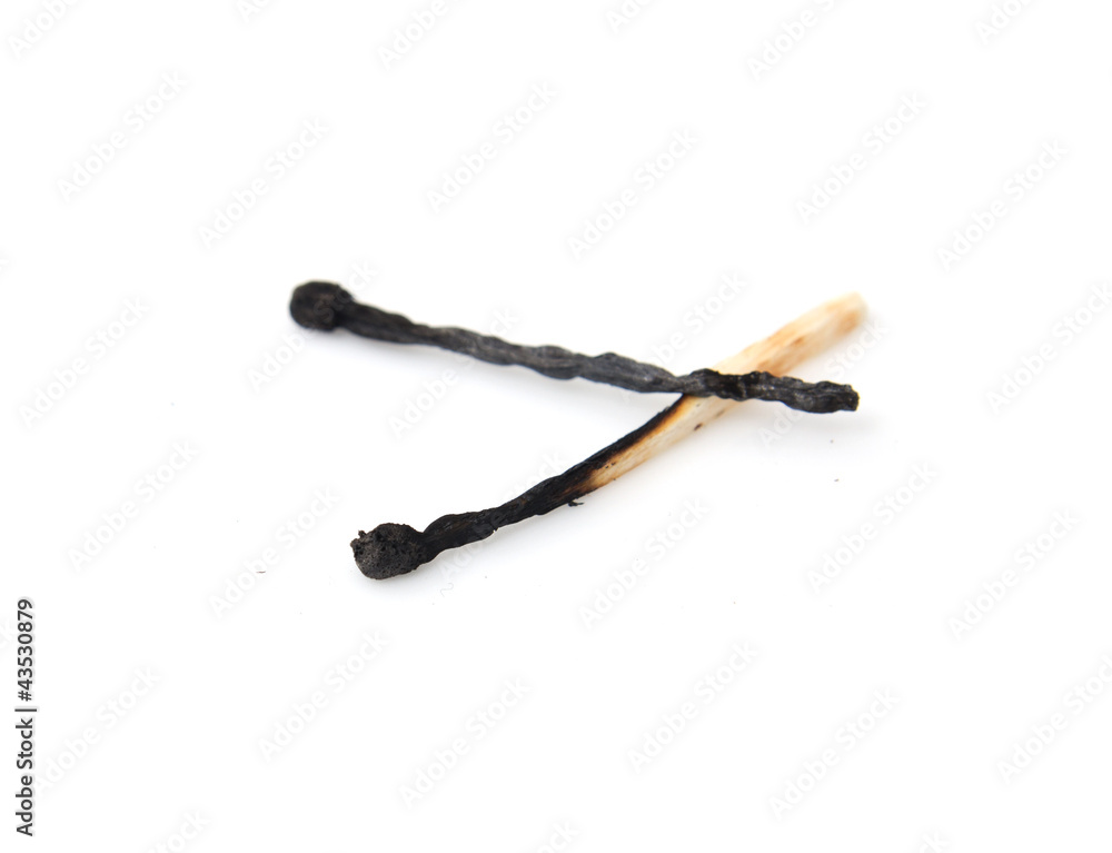 burned match on a white background burned match on a white background