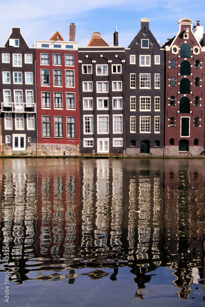 Canal houses of Amsterdam, The Netherlands with reflections