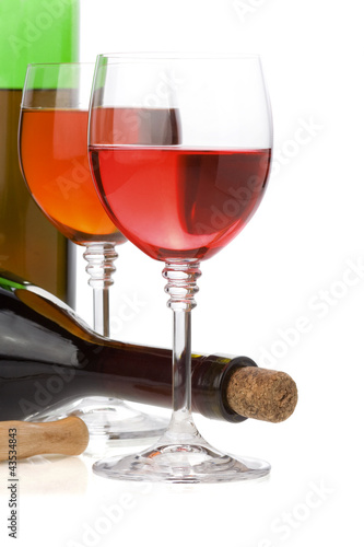wine in glass and bottle isolated on white
