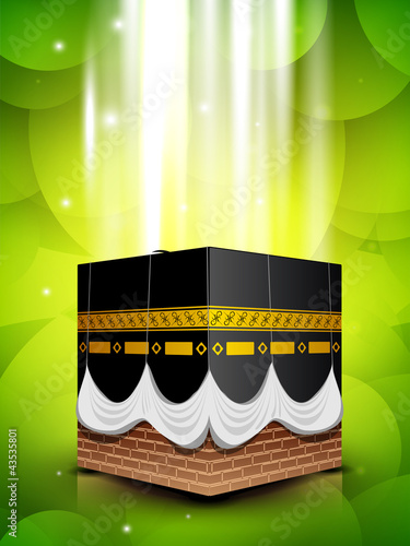 Beautiful View of Qaba or Kabaa Shareef on shiny green backgroun