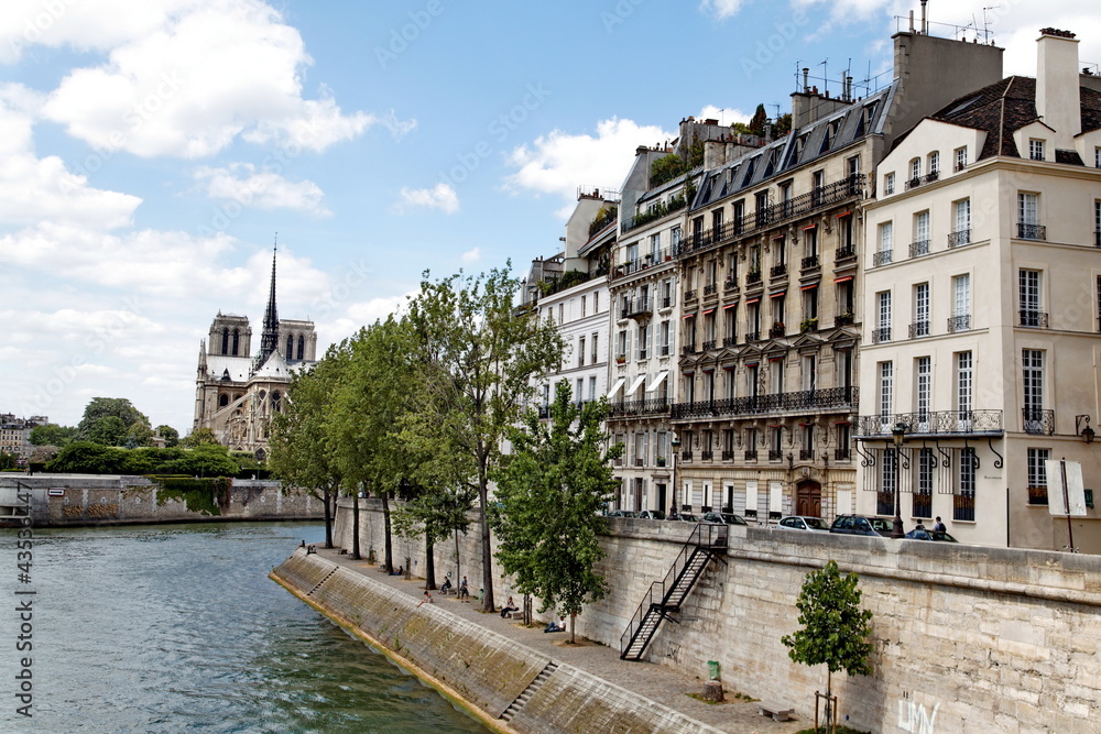 Fototapeta premium Quais de La Seine, Immeubles et Notre Dame. Paris