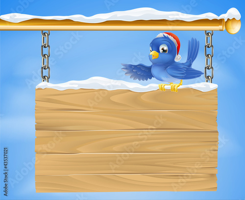 Santa hat bluebird snowy sign