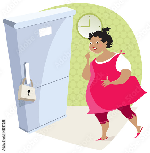Dieting lady and fridge