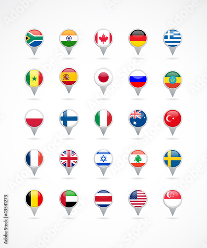 navigation pointer icons with world flags