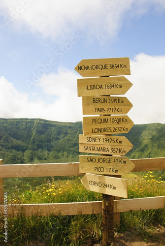 Sign with distances to citys, Faial, Azores