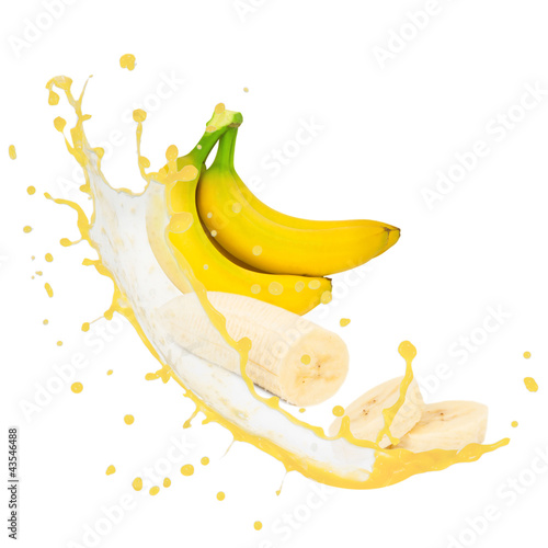 Banana with splash isolated on white