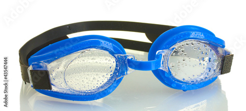 blue swim goggles with drops isolated on white.