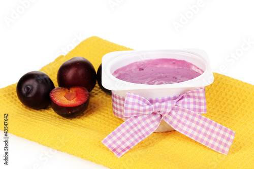 Yogurt with blueberries isolated on white photo