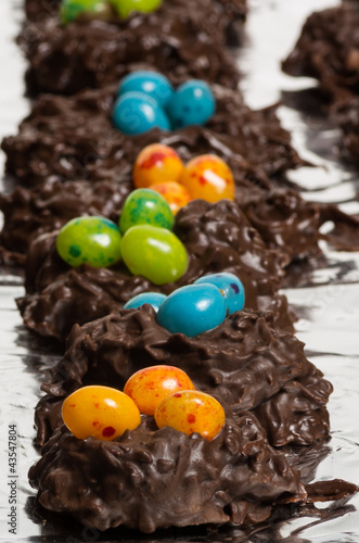 Chocolate bird nests with jelly beans