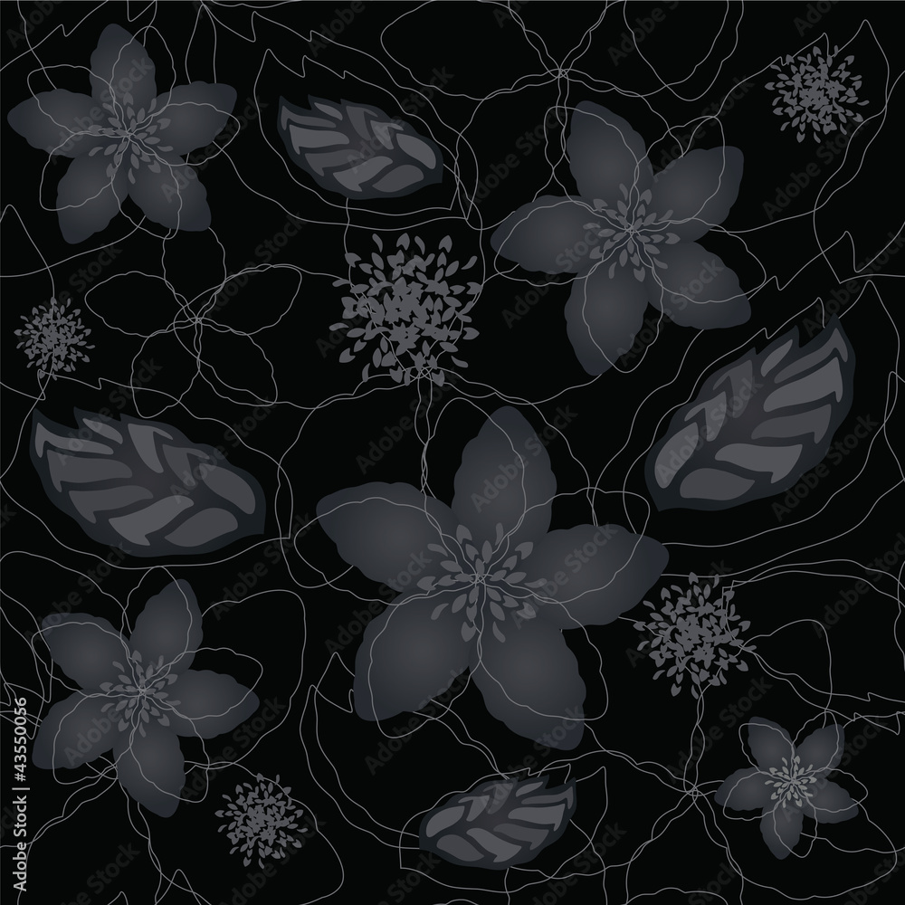 Seamless black and silver floral wallpaper Stock Vector Adobe Stock