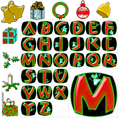 Christmas decorations alphabet abc fonts illustration