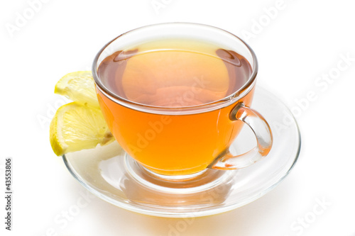 tea with lemon on a white background