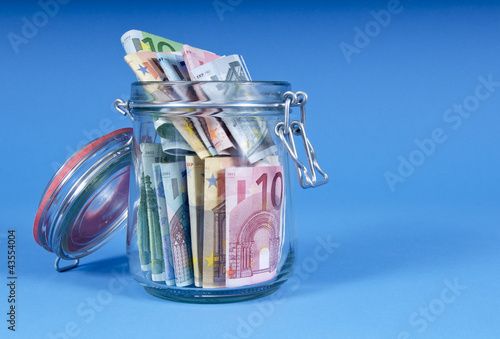 Euroscheine im Glas photo