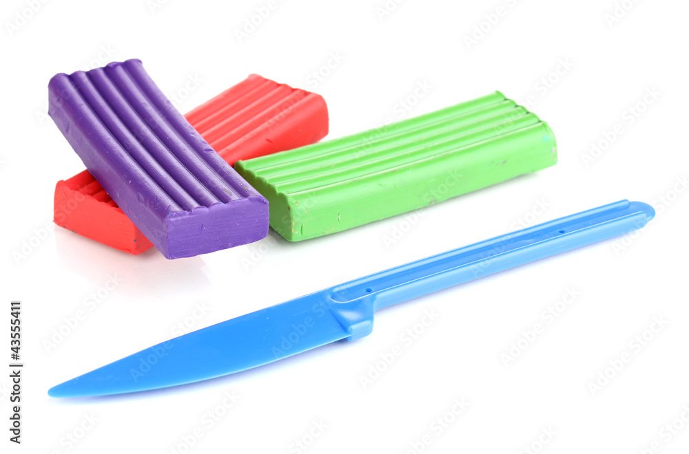 Children bright plasticine with stack isolated on white Children bright plasticine with stack isolated on white