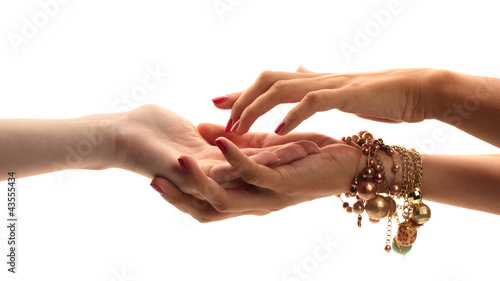 Foto reading the lines hand in a woman's hands isolated on white