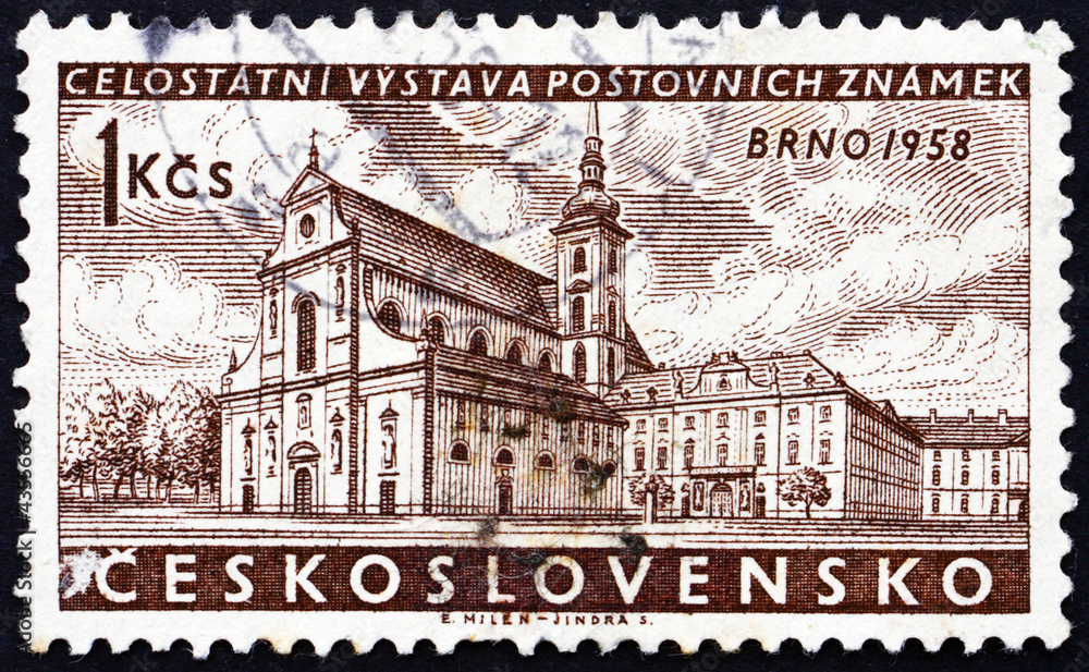 Postage stamp Czechoslovakia 1958 St. Thomas Abbey, Brno