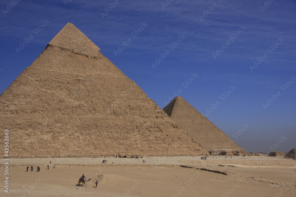 Pyramids of Khafre and Khufu with blue sky, Cairo, Egypt Pyramids of Khafre and Khufu with blue sky, Cairo, Egypt