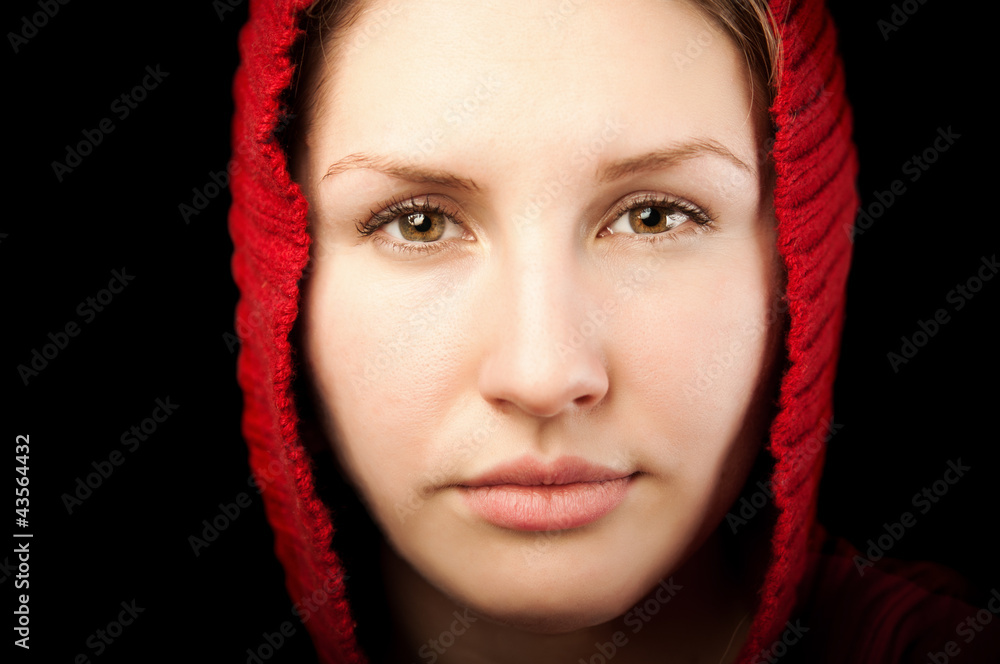 portrait of young woman with red hood portrait of young woman with red hood