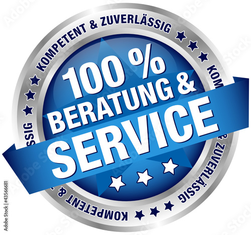 Button Banner "100 % Beratung & Service" blau/silber