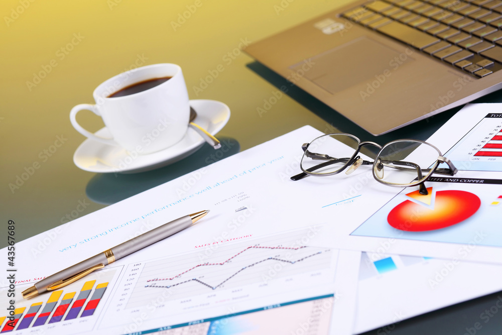 Business papers on the work place Business papers on the work place