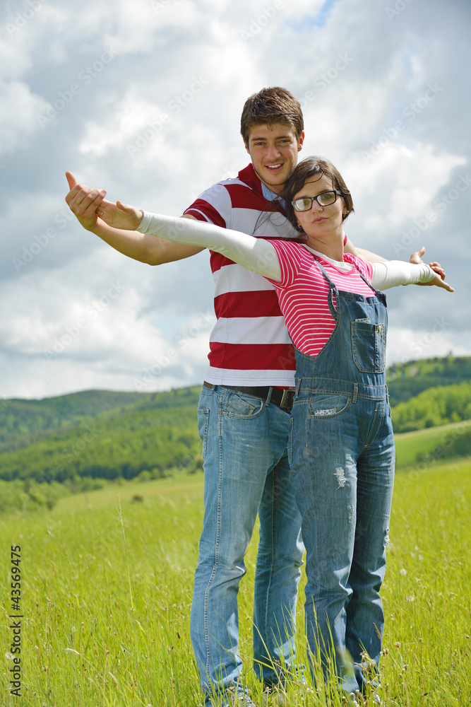 romantic young couple in love together outdoor romantic young couple in love together outdoor