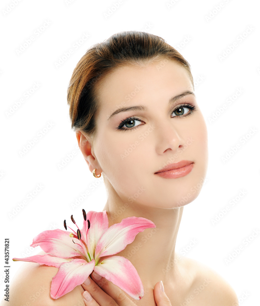 girl with pink lily girl with pink lily