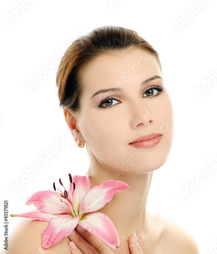girl with pink lily