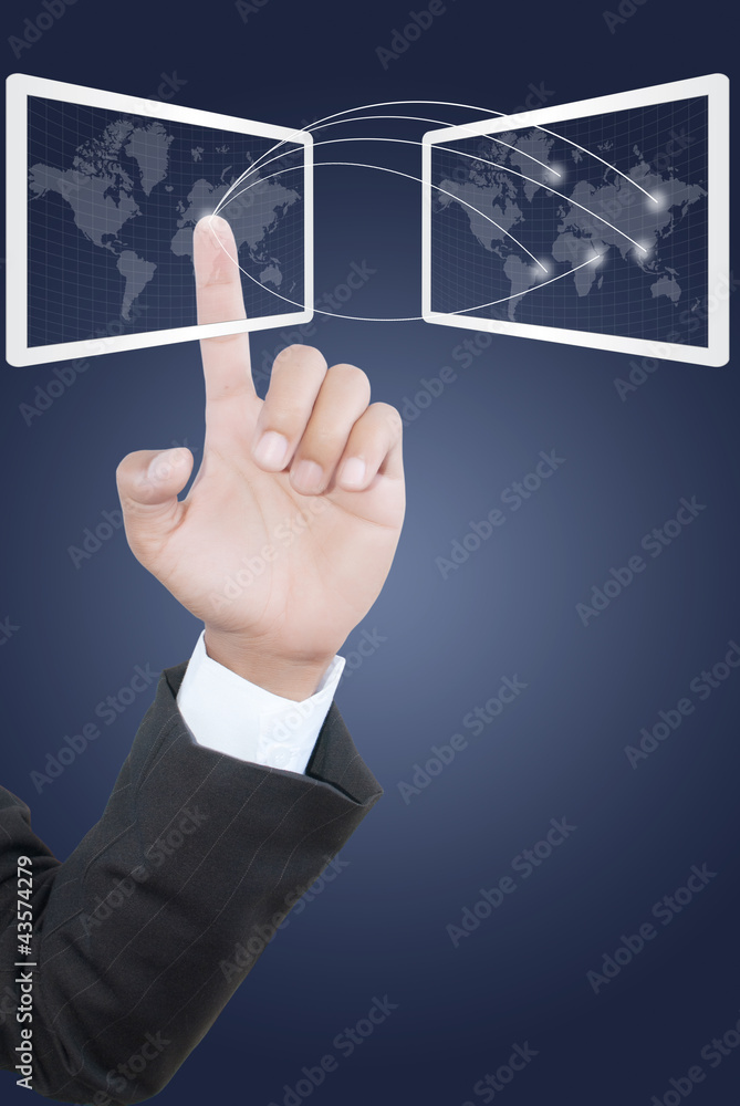 Hand pushing Social Network on tablet screen. Hand pushing Social Network on tablet screen.