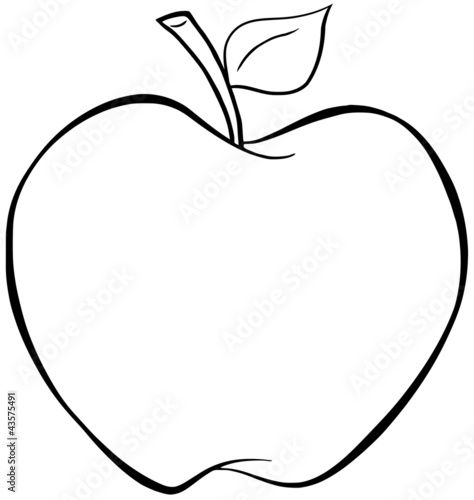 Outlined Cartoon Apple. Raster Illustration