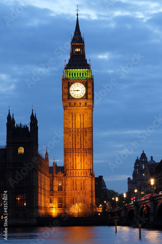 Illuminated Big Ben at night