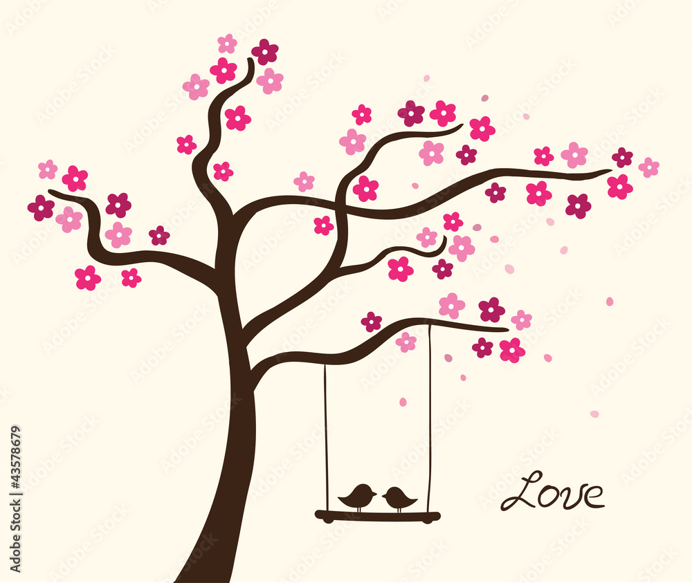 Fototapeta premium Flower love tree. Vector illustration