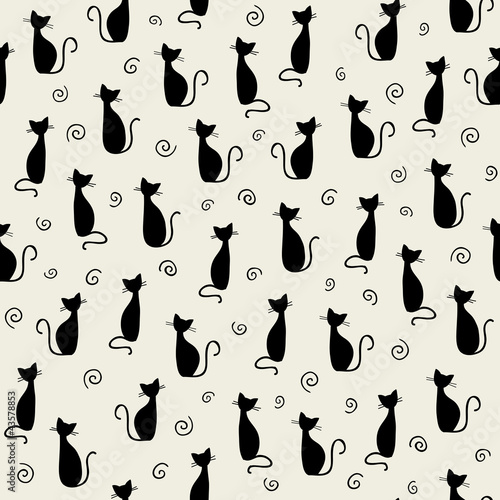 Photography Stylish black cats pattern. Vector illustration