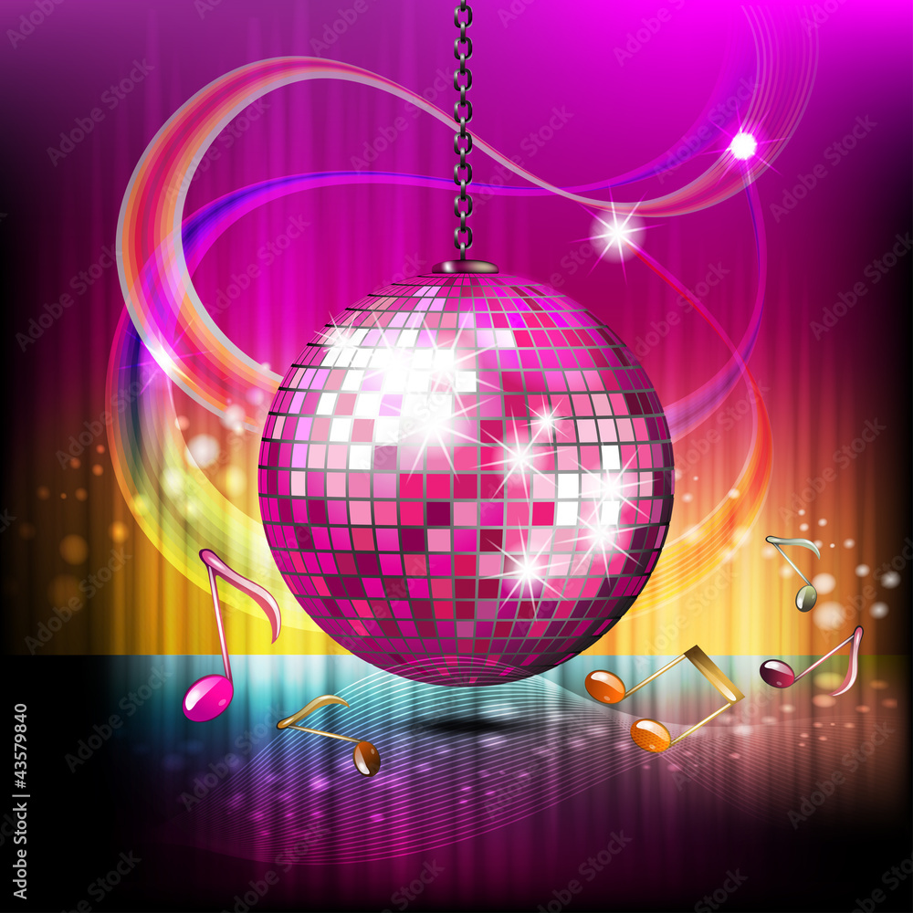 Obraz premium Musical notes with disco globe